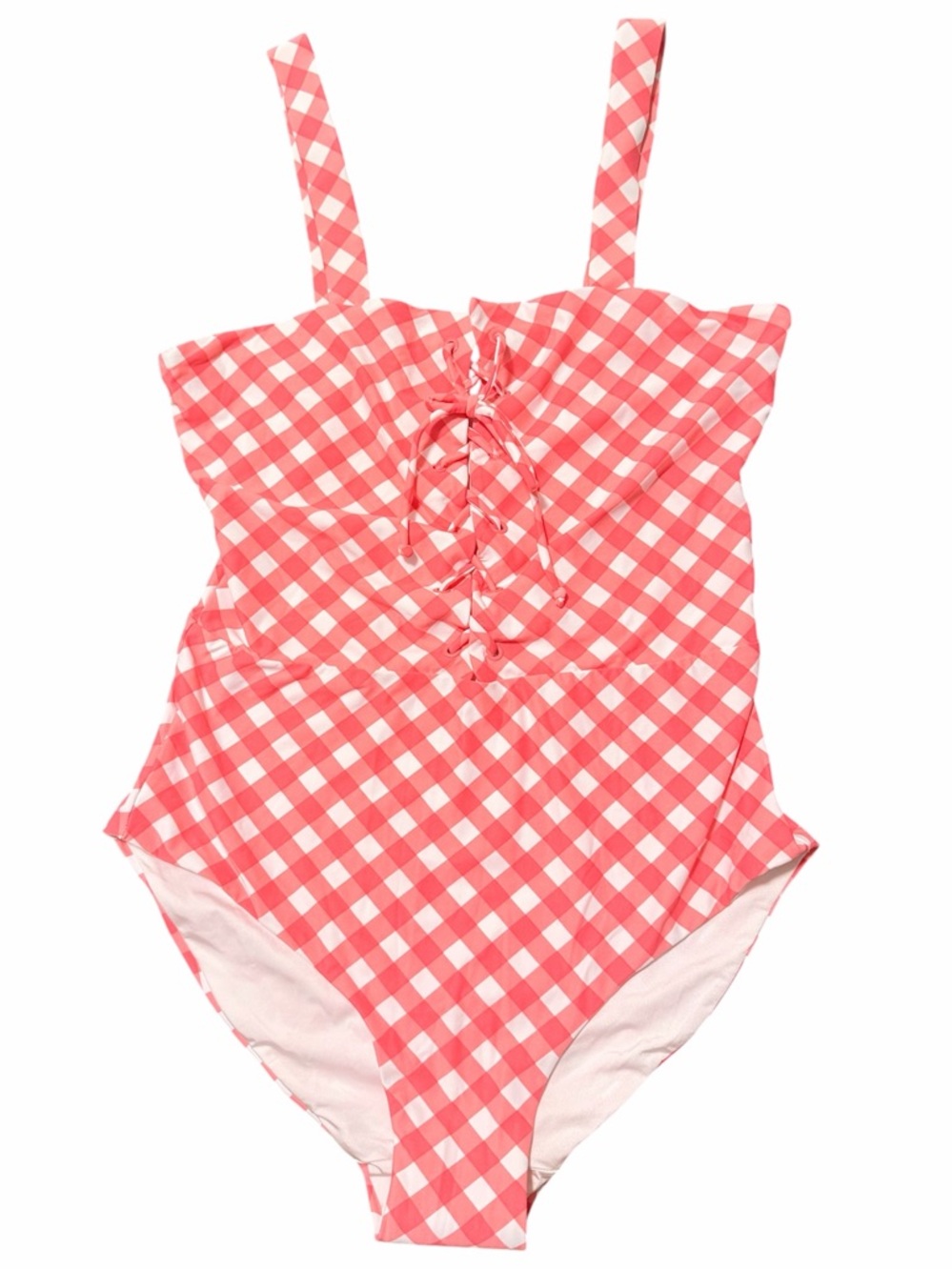 Onia Lace Front Pink Gingham One-Piece Raquel Swimsuit